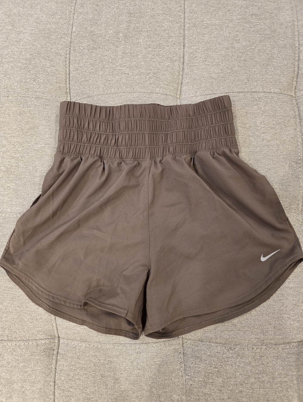 Nike Taupe Smocked-Waist Athletic Shorts